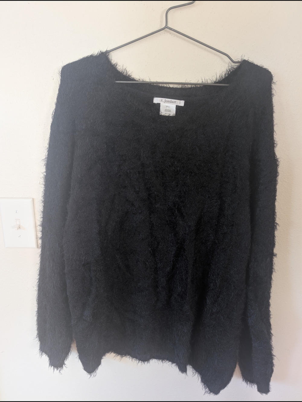 K Jordan Black Fuzzy Scoopneck Sweater L - Picture 2 of 5